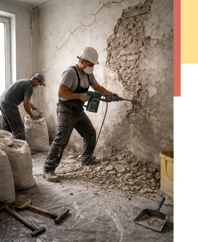 Демонтаж штукатурки со стен в Феодосии от 7314 руб/м² — быстро и недорого | ОТДЕЛОЧНИК-Фдс