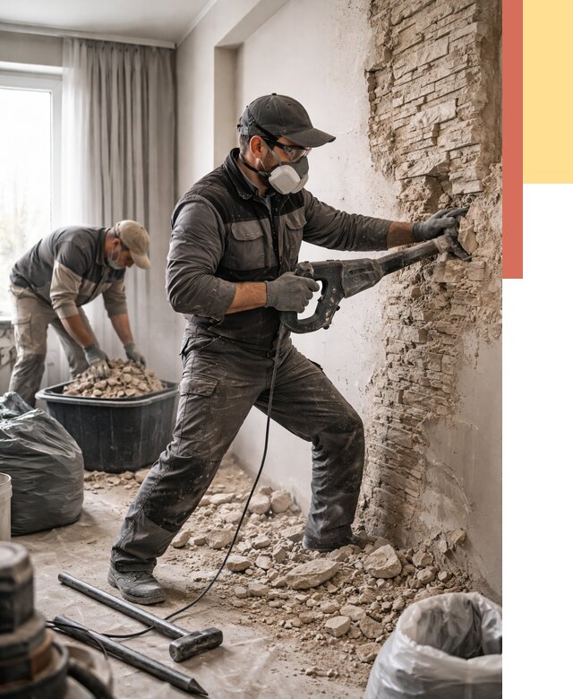 Демонтаж декоративного камня в Феодосии от 1473 руб/м² — быстро и недорого | ОТДЕЛОЧНИК-Фдс