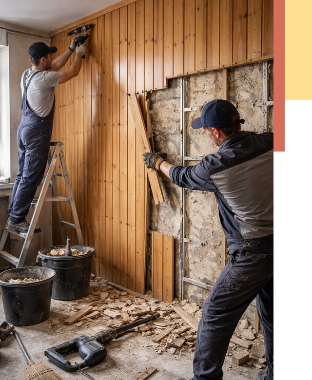 Демонтаж вагонки со стен в Феодосии от 1473 руб. — снятие, удаление, срочно | ОТДЕЛОЧНИК-Фдс