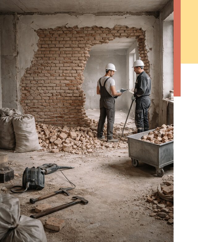 Демонтаж кирпичных стен в Феодосии от 4266 руб. — быстро, недорого, под ключ | ОТДЕЛОЧНИК-Фдс