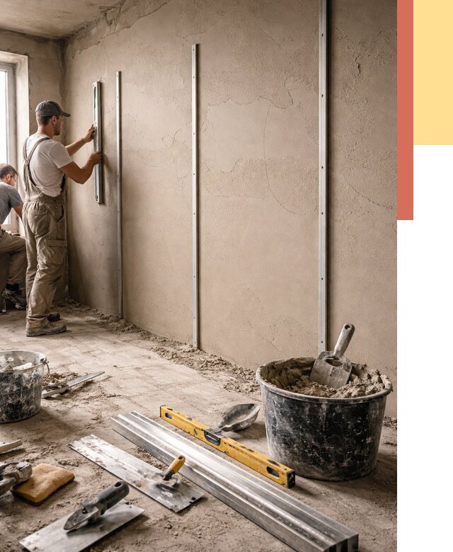 Штукатурка стен по маякам в Феодосии от 5587 руб./м² — выравнивание под ключ | ОТДЕЛОЧНИК-Фдс