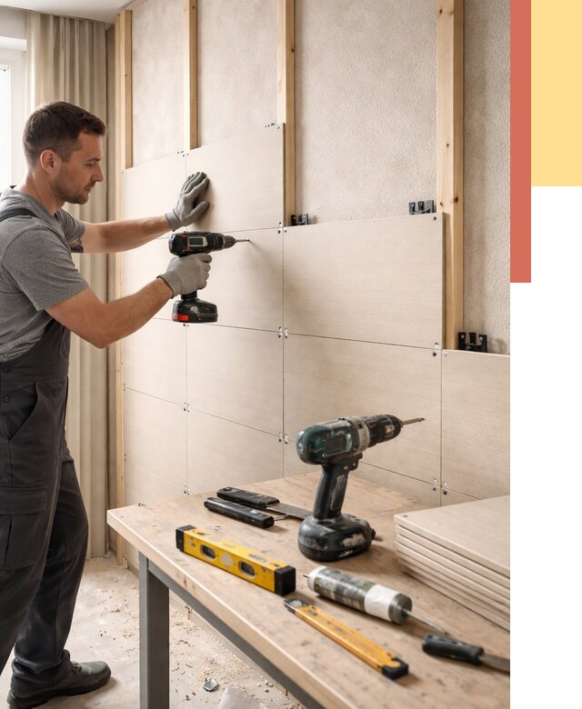 Монтаж МДФ панелей на стены в Феодосии от 1270 руб. под ключ | ОТДЕЛОЧНИК-Фдс