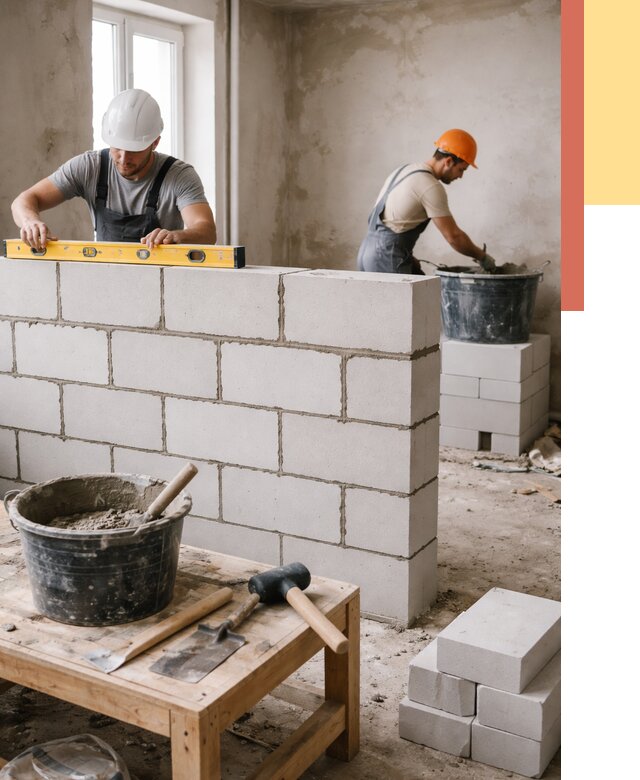 Кладка перегородок из газобетона в Феодосии от 3251 руб. под ключ | ОТДЕЛОЧНИК-Фдс