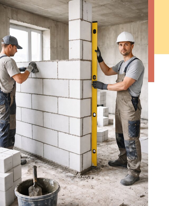 Кладка перегородок из пеноблока в Феодосии от 1828 руб. под ключ | ОТДЕЛОЧНИК-Фдс