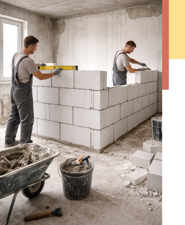 Кладка перегородок из ПГП в Феодосии от 2540 руб./м2 — монтаж и возведение под ключ | ОТДЕЛОЧНИК-Фдс