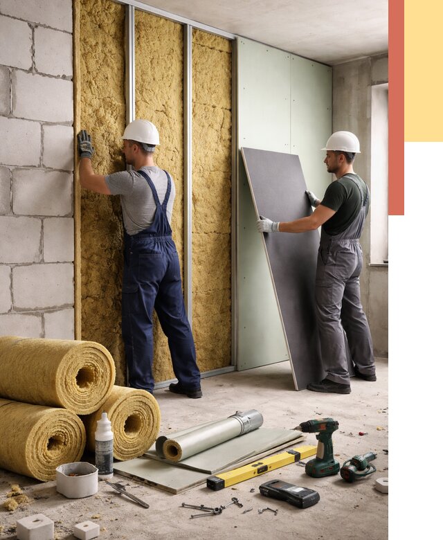 Шумоизоляция перегородок из блоков в Феодосии от 1879 руб./м² — быстро и недорого | ОТДЕЛОЧНИК-Фдс