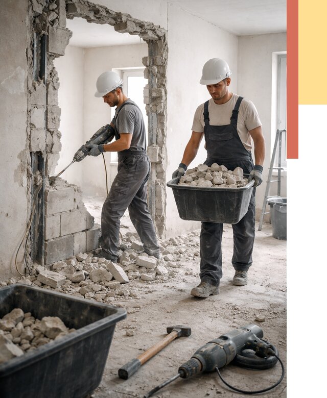 Демонтаж блоковых перегородок в Феодосии от 3809 руб. — быстро и недорого | ОТДЕЛОЧНИК-Фдс