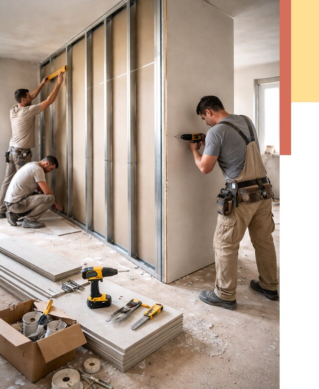 Монтаж однослойной перегородки из гипсокартона в Феодосии от 660 руб. | ОТДЕЛОЧНИК-Фдс