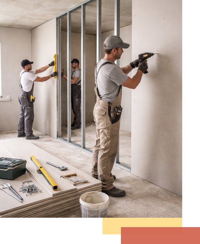 Однослойная перегородка из гипсокартона в Феодосии под ключ, монтаж и отделка