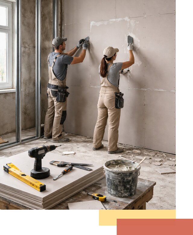 Монтаж двухслойной перегородки из гипсокартона в Феодосии