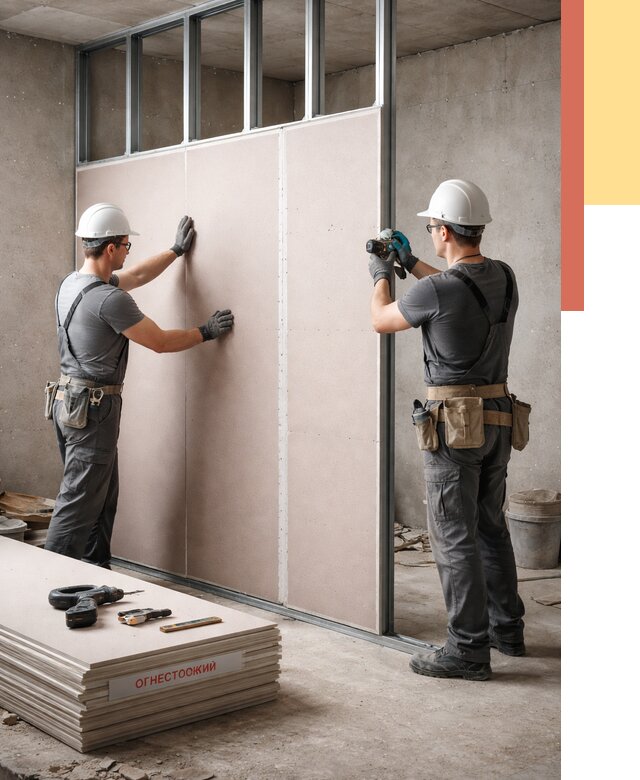 Перегородка из огнестойкого гипсокартона в Феодосии от 1879 руб. под ключ | ОТДЕЛОЧНИК-Фдс