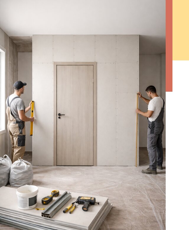 Перегородка из гипсокартона с дверью в Феодосии от 4571 руб. под ключ | ОТДЕЛОЧНИК-Фдс