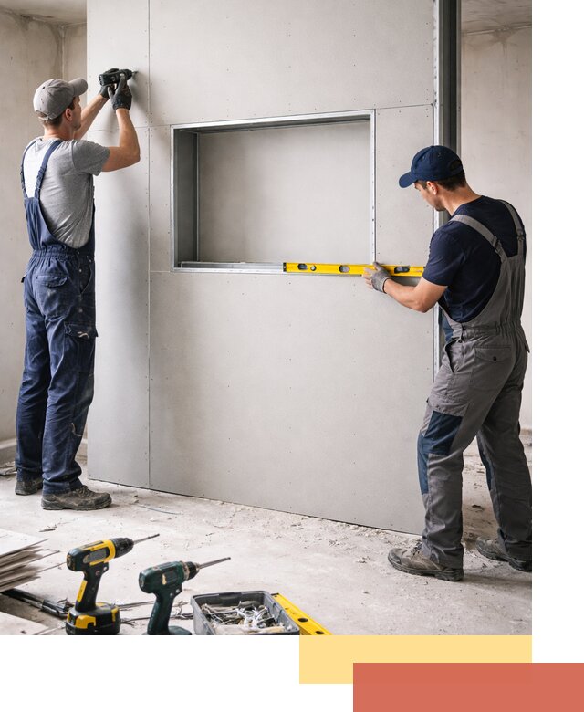 Перегородка из гипсокартона с нишей под декор в Феодосии