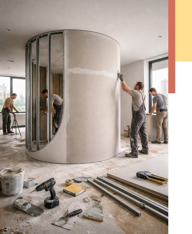 Радиусная перегородка из гипсокартона в Феодосии от 2946 руб. под ключ | ОТДЕЛОЧНИК-Фдс