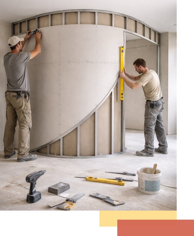 Радиусная перегородка из гипсокартона в Феодосии под ключ