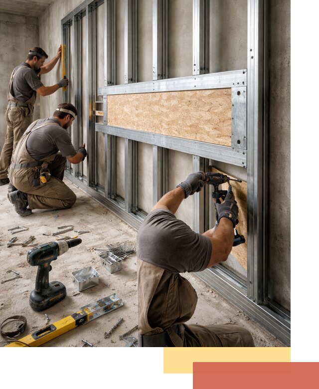 Усиленная перегородка для крепления тяжёлых конструкций в Феодосии