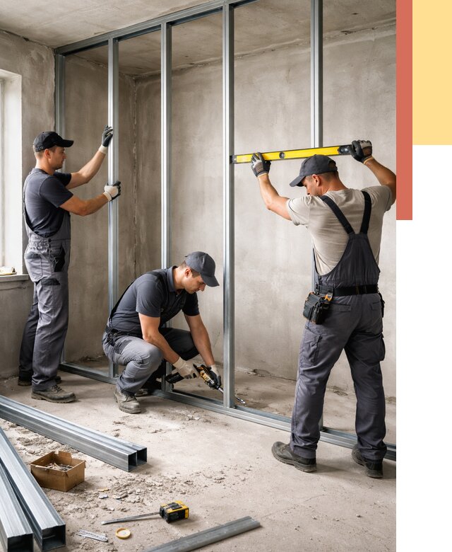 Монтаж каркаса перегородки из профиля в Феодосии от 762 руб. | ОТДЕЛОЧНИК-Фдс