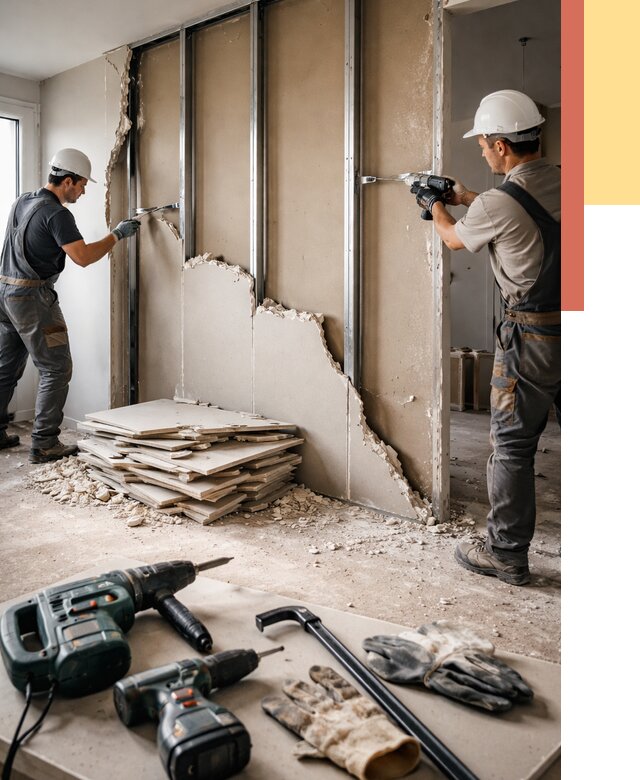 Демонтаж перегородки из гипсокартона в Феодосии от 1219 руб. быстро и недорого | ОТДЕЛОЧНИК-Фдс