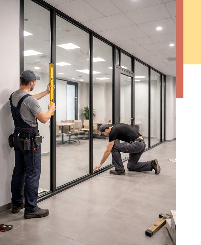 Каркасные стеклянные перегородки в Феодосии под ключ от 9345 руб. | ОТДЕЛОЧНИК-Фдс