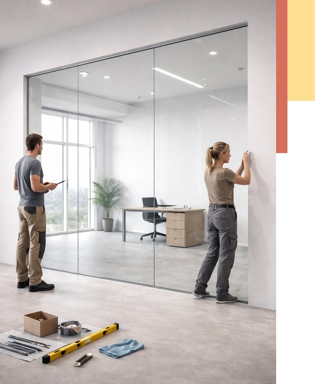 Перегородки из закаленного стекла в Феодосии от 9650 руб. под ключ | ОТДЕЛОЧНИК-Фдс