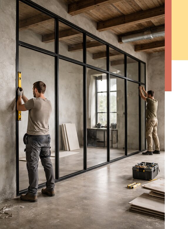 Стеклянные перегородки лофт в Феодосии от 10666 руб. под ключ | ОТДЕЛОЧНИК-Фдс