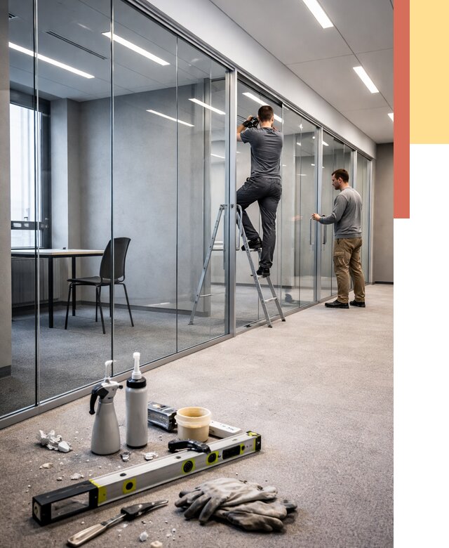 Стеклянные офисные перегородки в Феодосии от 8634 руб. — монтаж и установка | ОТДЕЛОЧНИК-Фдс