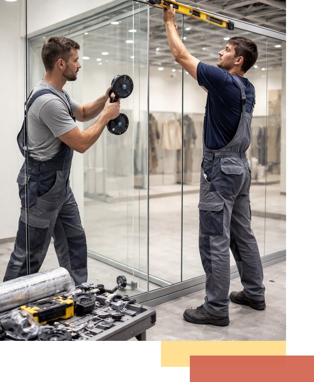 Стеклянные перегородки для магазинов в Феодосии — монтаж и установка