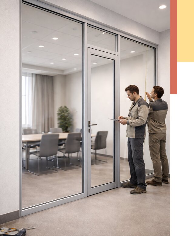 Установка и монтаж алюминиевых перегородок со стеклом в Феодосии от 8330 руб. | ОТДЕЛОЧНИК-Фдс