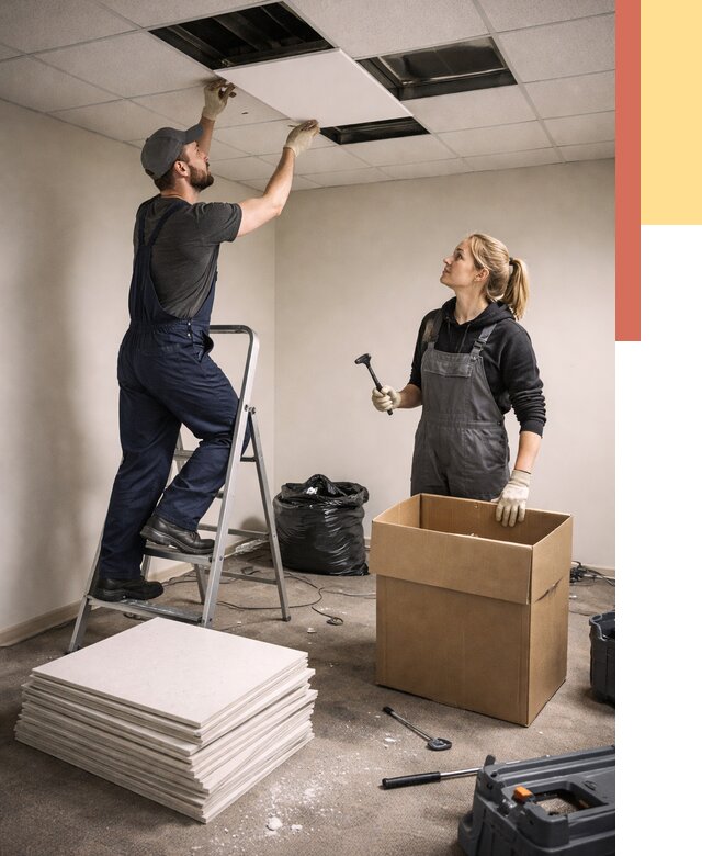 Демонтаж потолочной плитки в Феодосии от 4571 руб. быстро и недорого | ОТДЕЛОЧНИК-Фдс