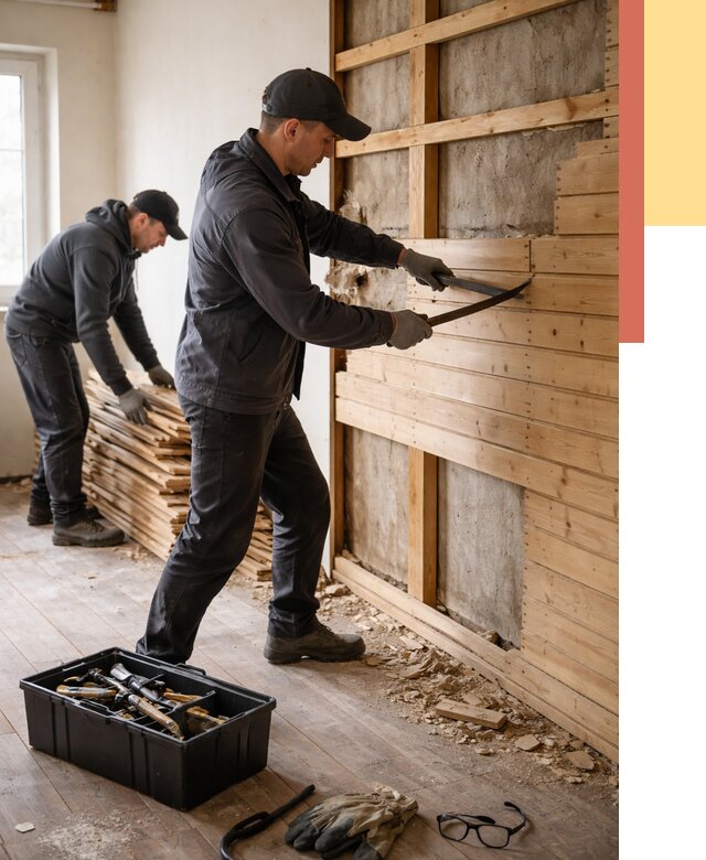 Демонтаж вагонки в Феодосии от 3860 руб/м2 — быстро и недорого | ОТДЕЛОЧНИК-Фдс