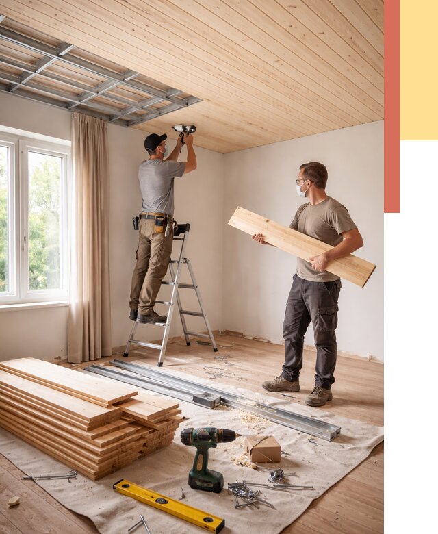 Монтаж потолка из вагонки в Феодосии от 6603 руб. | Быстро и недорого — ОТДЕЛОЧНИК-Фдс