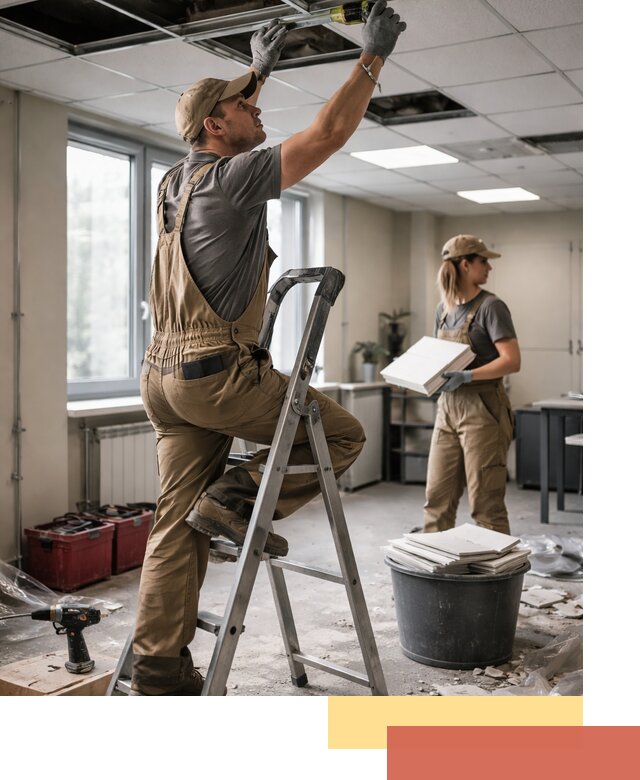 Ремонт потолка Армстронг и замена плит в Феодосии