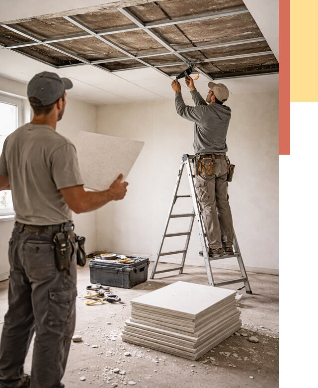 Замена плит подвесного потолка в Феодосии от 1778 руб. быстро и недорого | ОТДЕЛОЧНИК-Фдс
