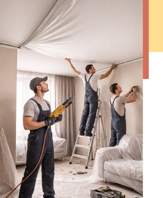 Установка натяжного потолка в Феодосии от 4571 руб. | Быстро и недорого — ОТДЕЛОЧНИК-Фдс