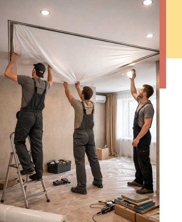 Монтаж ПВХ натяжного потолка в Феодосии от 3555 руб. под ключ | ОТДЕЛОЧНИК-Фдс