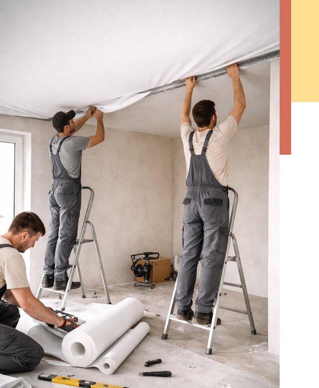 Монтаж тканевого натяжного потолка в Феодосии от 3555 руб. под ключ | ОТДЕЛОЧНИК-Фдс