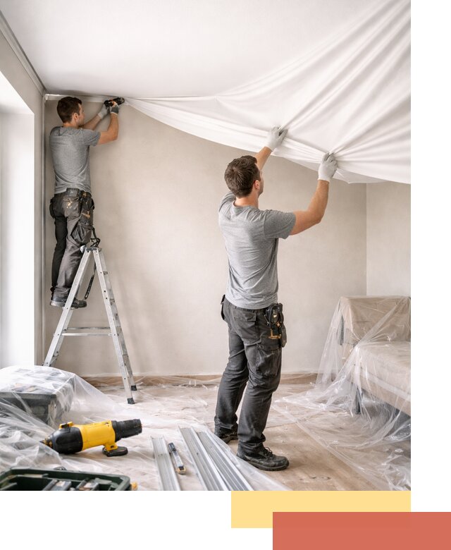 Монтаж тканевого натяжного потолка в Феодосии недорого и быстро