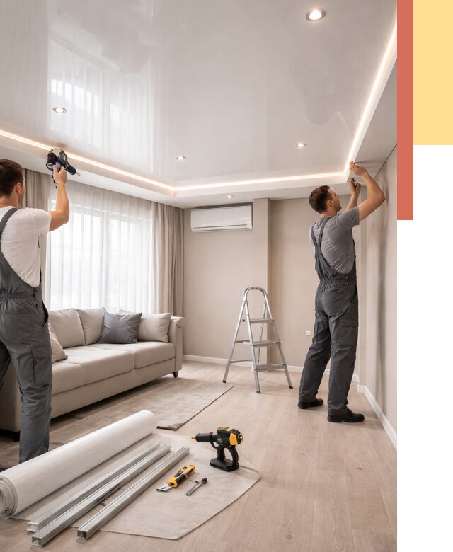 Монтаж глянцевого натяжного потолка в Феодосии от 762 руб. под ключ | ОТДЕЛОЧНИК-Фдс