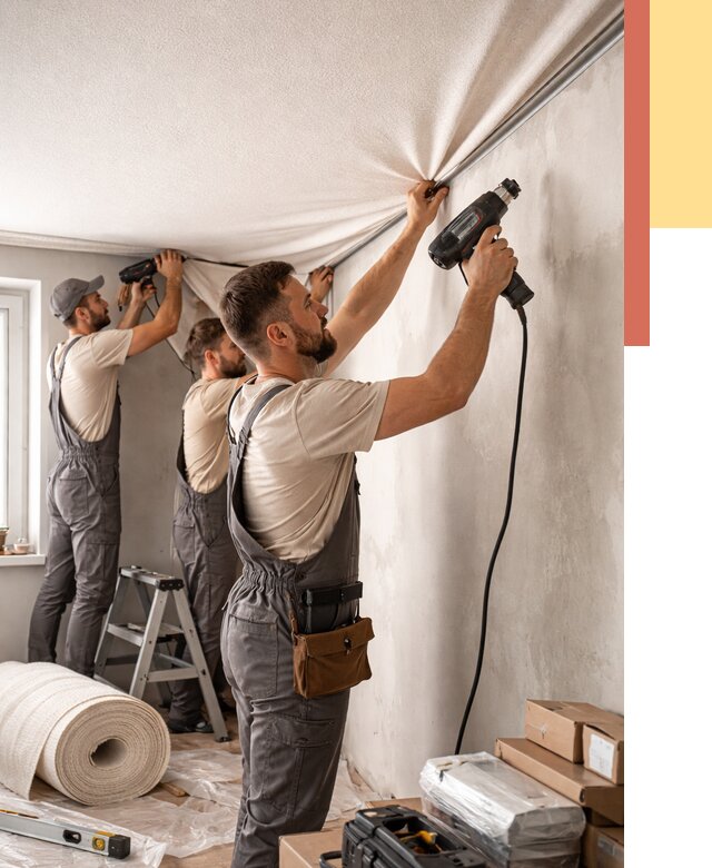 Монтаж фактурного натяжного потолка в Феодосии от 762 руб. — ОТДЕЛОЧНИК-Фдс