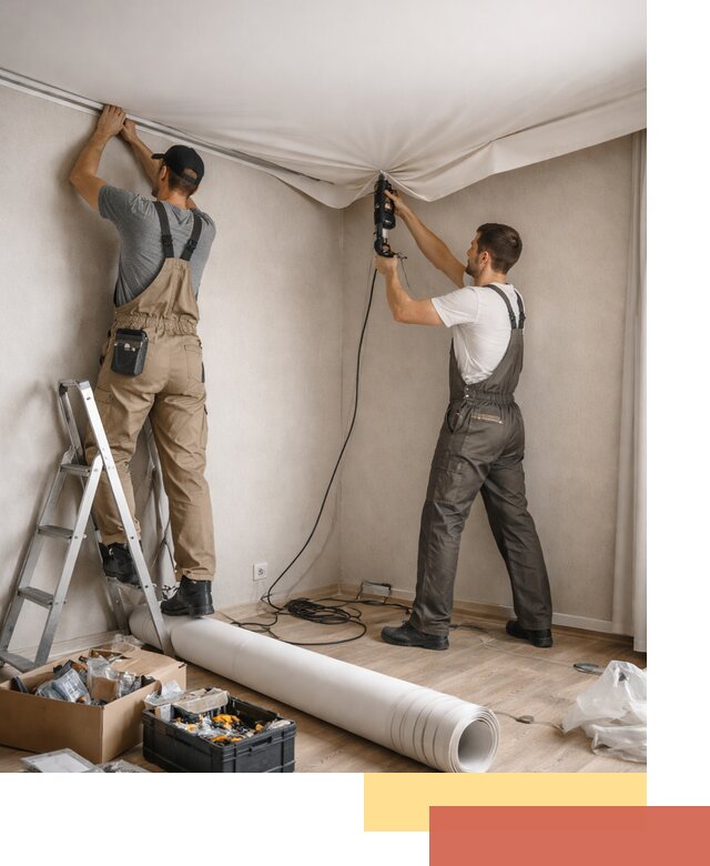 Монтаж цветного натяжного потолка в Феодосии за один день