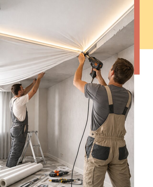 Монтаж натяжного потолка с подсветкой в Феодосии от 965 руб. | ОТДЕЛОЧНИК-Фдс