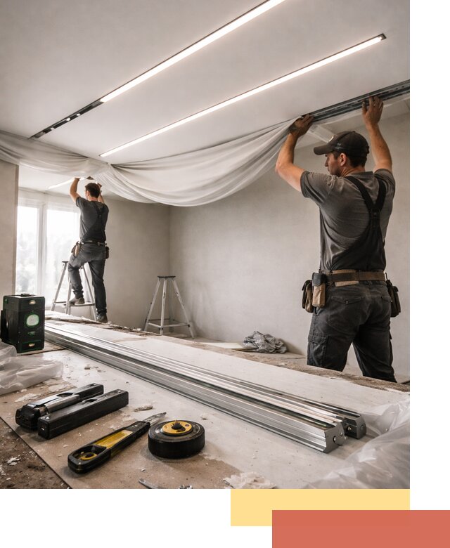 Монтаж натяжных потолков со световыми линиями в Феодосии