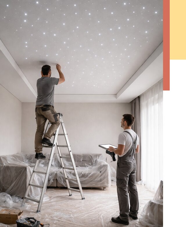 Монтаж натяжного потолка «звездное небо» в Феодосии от 6603 руб. | ОТДЕЛОЧНИК-Фдс