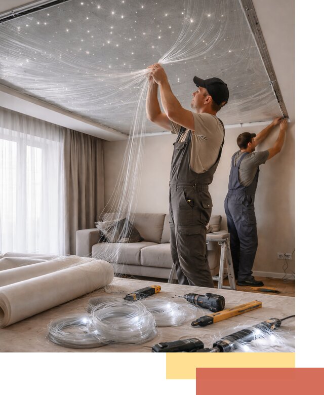 Монтаж натяжного потолка «Звездное небо» в Феодосии