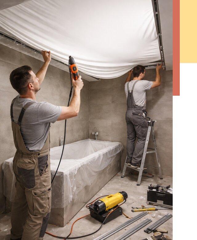 Монтаж натяжного потолка в ванной в Феодосии от 1219 руб. под ключ | ОТДЕЛОЧНИК-Фдс