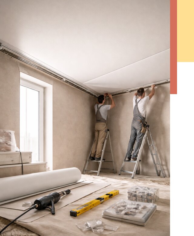 Монтаж натяжного потолка в спальне в Феодосии от 3860 руб. под ключ | ОТДЕЛОЧНИК-Фдс