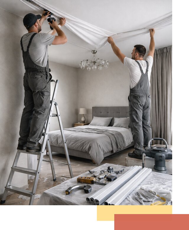 Монтаж натяжного потолка в спальне в Феодосии