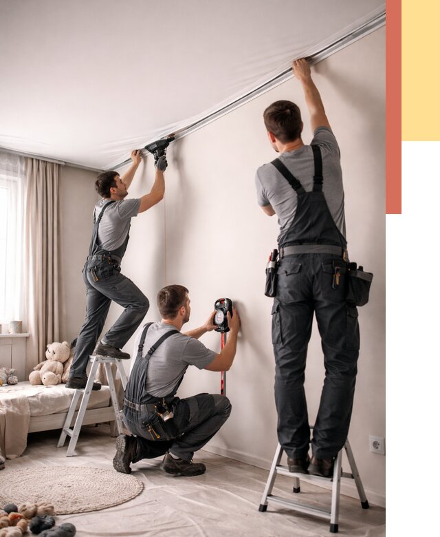 Монтаж натяжного потолка в детской в Феодосии от 3555 руб. — быстро и недорого | ОТДЕЛОЧНИК-Фдс