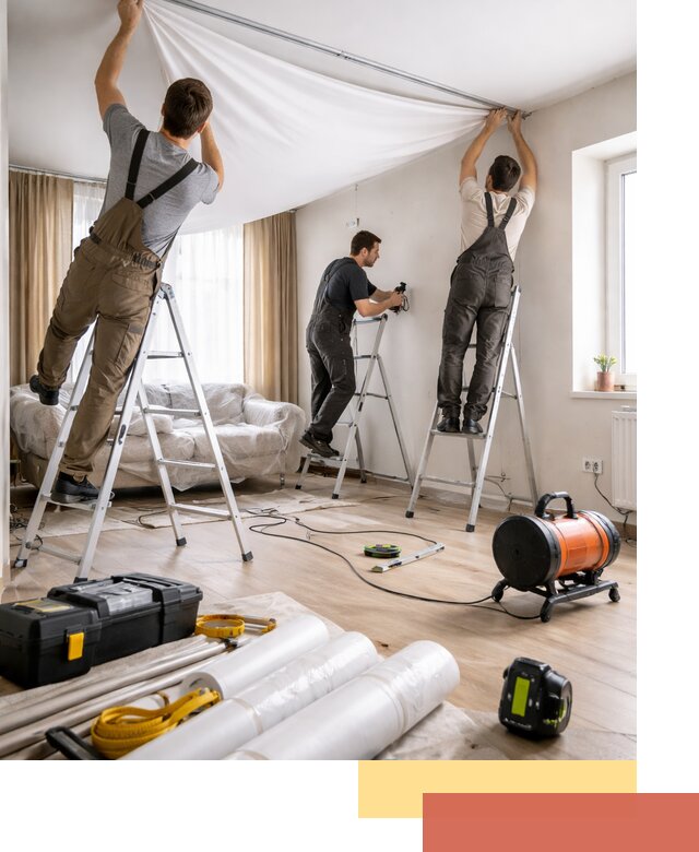 Монтаж натяжного потолка в гостиной в Феодосии