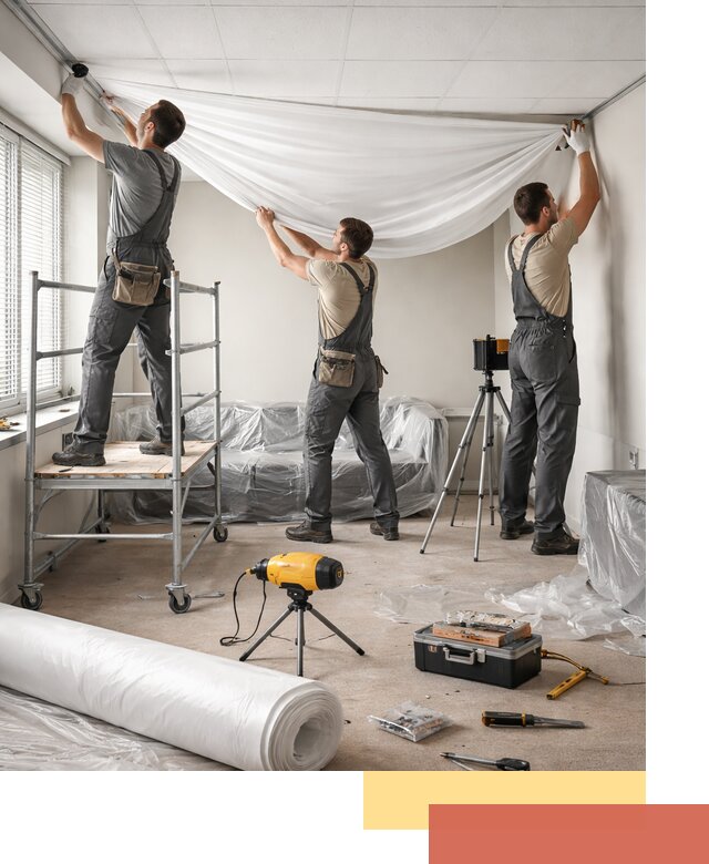 Монтаж натяжного потолка в офисе в Феодосии